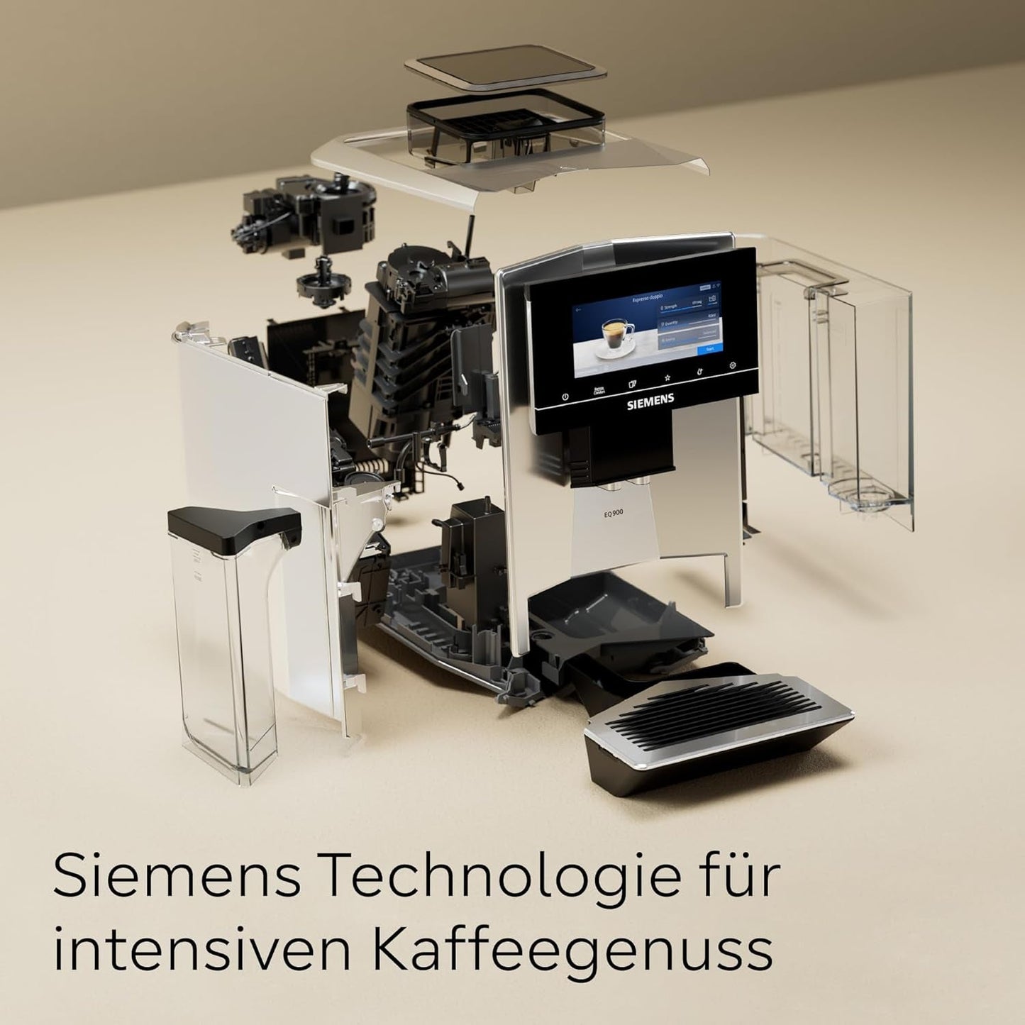Espressor automat Siemens EQ900 TQ903D03, control prin aplicație, afișaj tactil intuitiv, mod barista, AromaBoost, reducere a zgomotului, râșniță premium, curățare automată cu abur, 1500 W, oțel inoxidabil