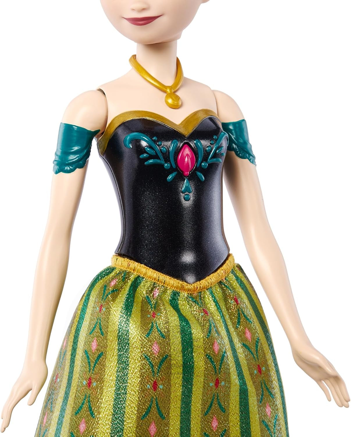 Jucării Mattel din Disney Frozen, păpușă de modă Anna cântătoare în ținută emblematică, cântă „Pentru prima dată” din filmul Disney în engleză, franceză, germană, italiană, JDL59