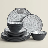Set de tacâmuri pentru camping din melamină, format din 24 de piese, pentru 8 persoane - set de farfurii și set de tacâmuri din melamină, perfect pentru rulote, petreceri în grădină și petreceri pe terasă