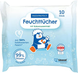 Șervețele umede PAEDIPROTECT pentru bebeluși 1 x 10 bucăți, șervețele umede cu apă pentru bebeluși sensibili cu 99% apă, fără parfum, pentru pielea delicată a bebelușilor și copiilor, cu extract de cocos, fără microplastic, vegane (pachet de 5)