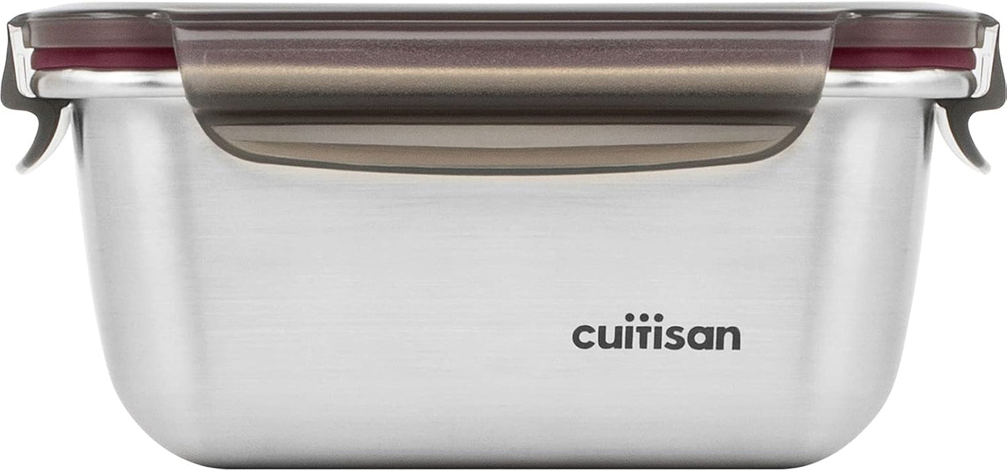 CANDL Cuitisan (Flora) borcan de depozitare a alimentelor din oțel inoxidabil cu capac cu clip, dreptunghiular, potrivit pentru cuptor cu microunde + cuptor, borcan de depozitare, EC7-SS10 2800ml Cutii depozitare alimente Naty Shop 14.8Cm X 10.8Cm X 7.1Cm / 500Ml