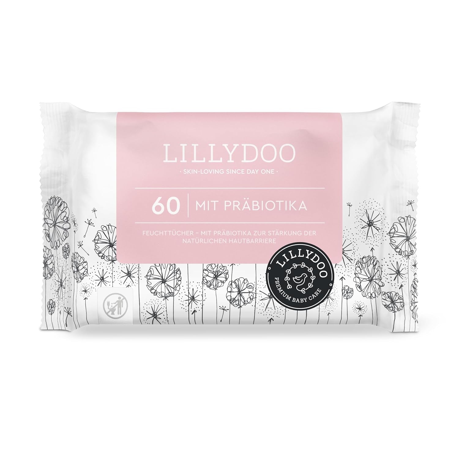 Șervețele umede LILLYDOO verzi, 600 bucăți (10 x 60), șervețel 100% fără plastic, rezistent la rupere - fără parfum, delicate și naturale, curățare delicată pentru pielea sensibilă, testate dermatologic