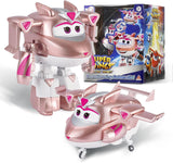 Super Wings Transformation Plane Supercharged Traver, Aprox. 12.7 Cm Figură mare de joacă pentru copii, avion de jucărie și figură de robot pentru băieți și fete de peste 3 ani, argintiu Action figures Naty Shop Fata de aur
