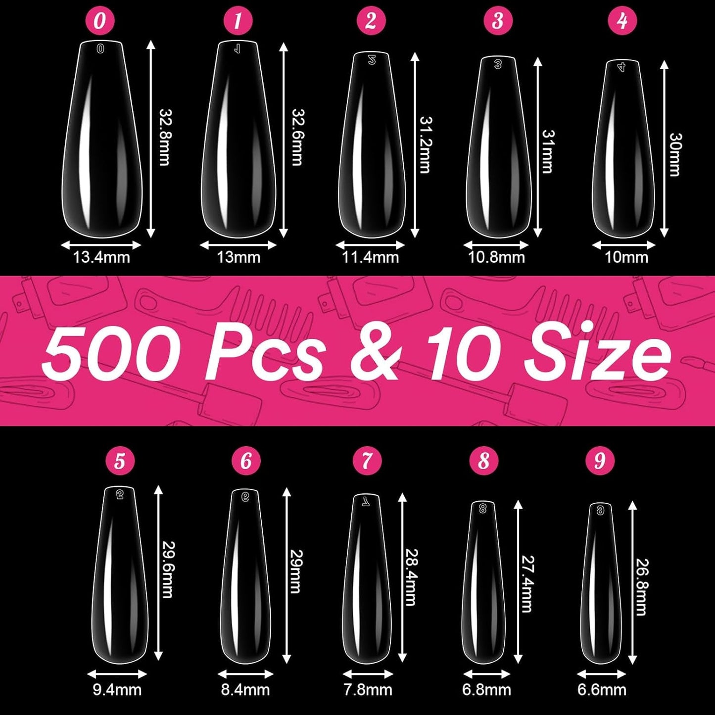 Alyvisun Tips Unghii Balet, 500 Bucăți Tips Unghii Acrilice Cu Acoperire Completă cu 240 Bucăți Set de Autocolante pentru Unghii, 10 Dimensiuni Tips Transparent pentru Unghii cu Gel Tips Unghii cu Gel Moale Tips Unghii Balerina