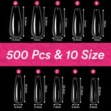 Alyvisun Tips Unghii Balet, 500 Bucăți Tips Unghii Acrilice Cu Acoperire Completă cu 240 Bucăți Set de Autocolante pentru Unghii, 10 Dimensiuni Tips Transparent pentru Unghii cu Gel Tips Unghii cu Gel Moale Tips Unghii Balerina
