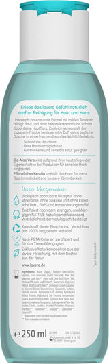 Lavera Care Basis Sensitiv 2 în 1, Șampon și gel de duș cu aloe vera bio și keratină vegetală, 250 ml Duș și baie Naty Shop