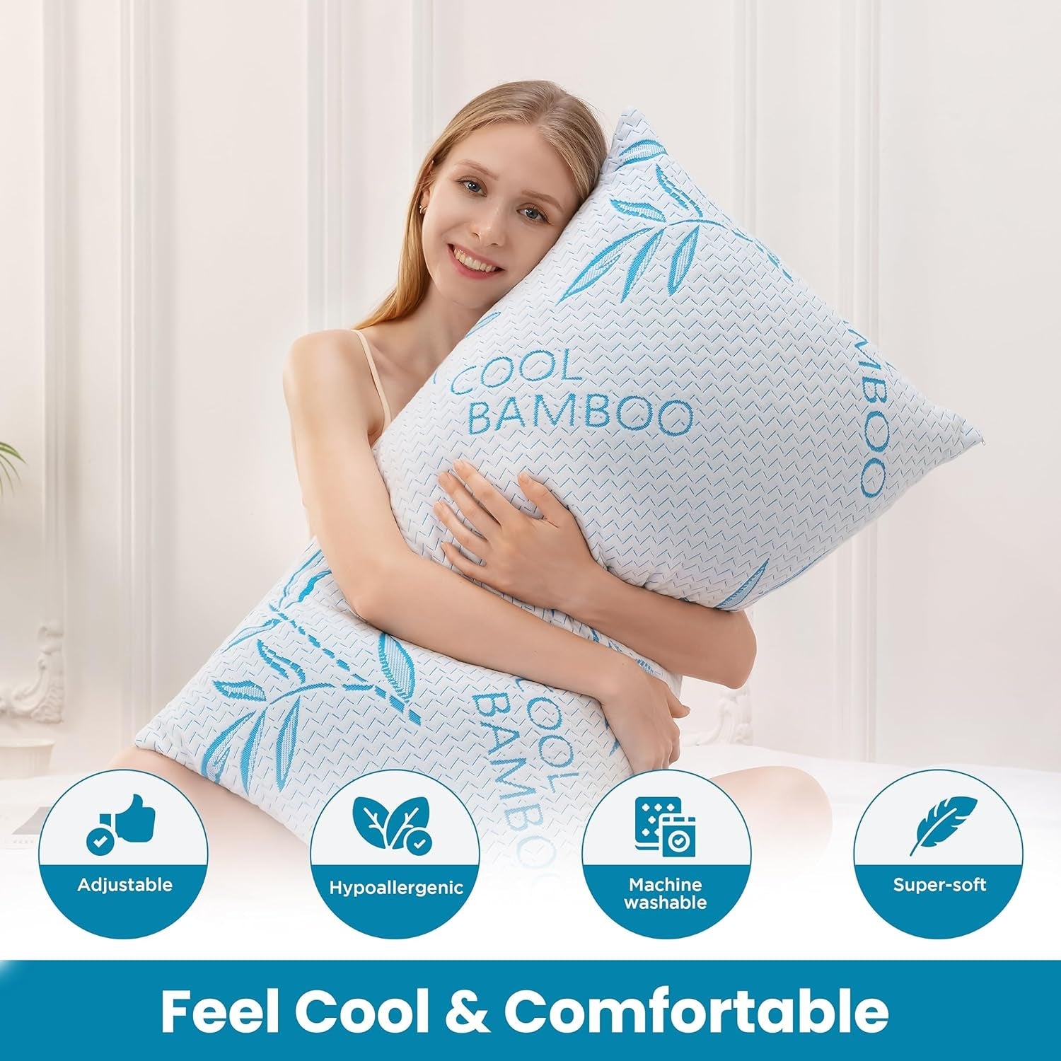 Comfysleep king size pernă de viscoză din bambus, răcoritoare, spumă de memorie mărunțită, viscoză reglabilă din bambus, capac detașabil / lavabil, 2 bucăți Perne standard Naty Shop