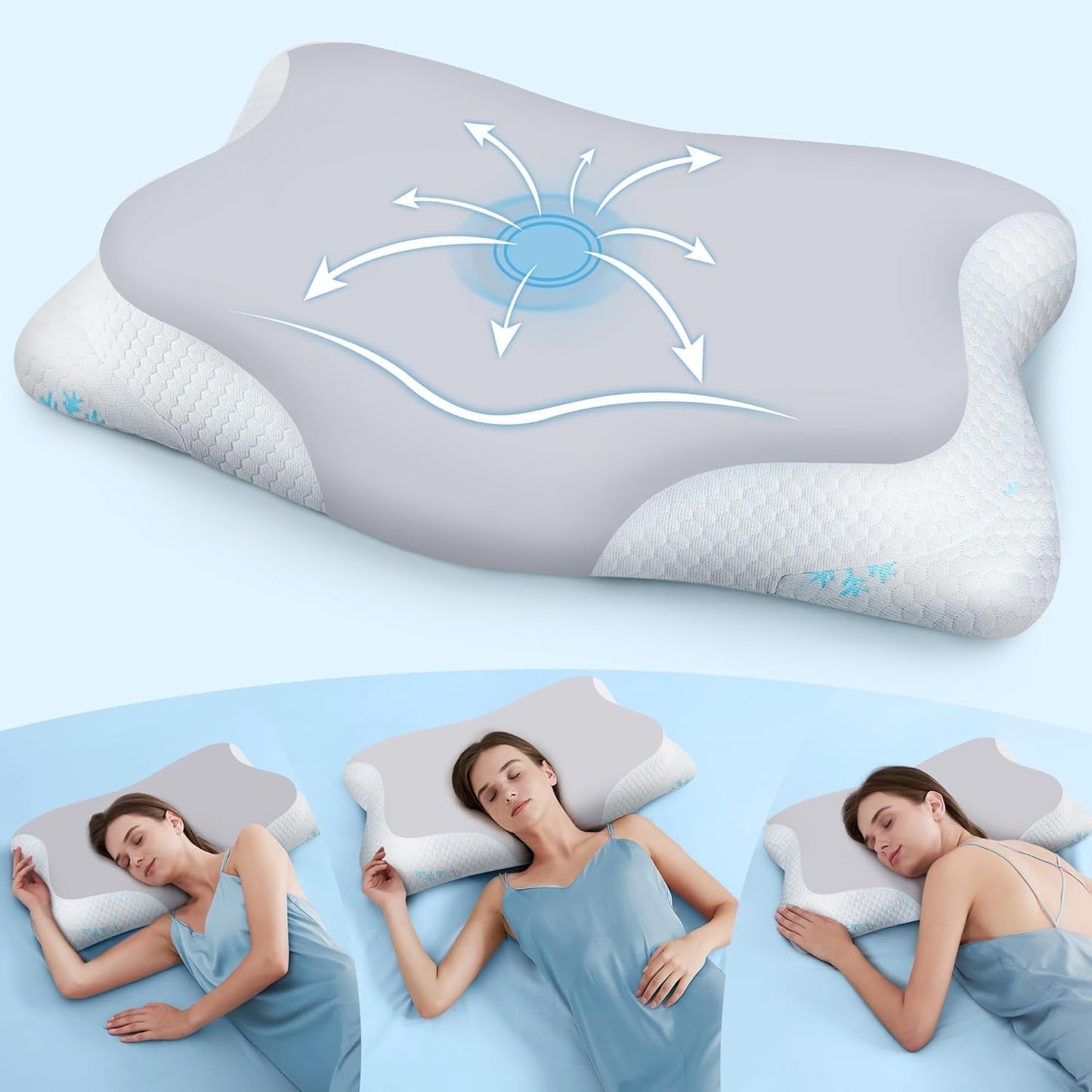 Cloudétoile pernă pentru gât pernă din spumă cu memorie - pernă ortopedică ergonomică 2 în 1 pernă din spumă visco pernă pentru dormit lateral, pernă de susținere a gâtului reglabilă pe înălțime pernă din spumă cu memorie, alb 64X38X12 cm Perne ortopedice cervicale Naty Shop Gri 65X39X12 Cm