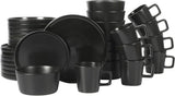 Set de veselă Bowery, 32 de piese, negru mat, gresie, farfurii, boluri și căni, serviciu pentru 8 persoane