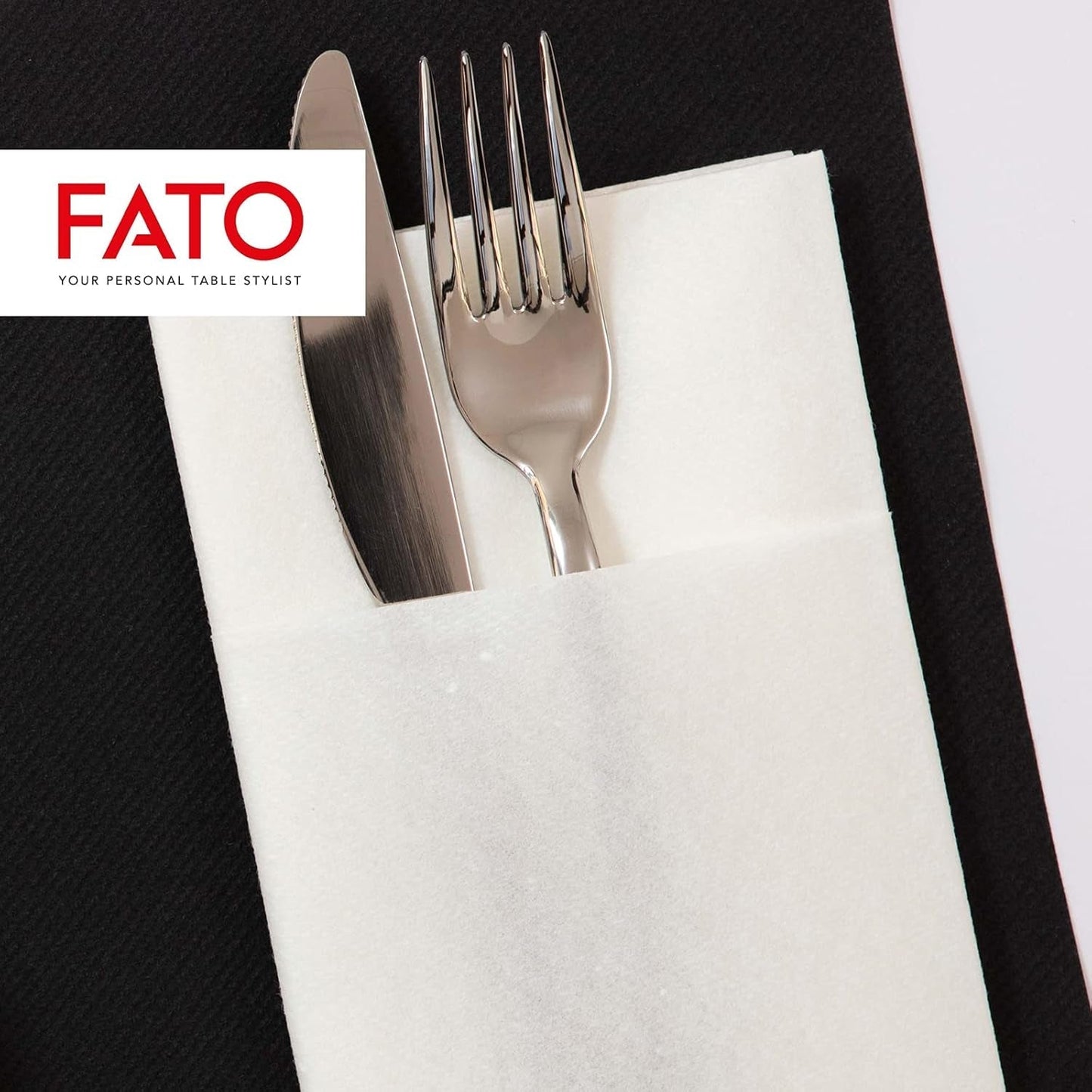 Fato - Șervețele din hârtie uscată, airlaid, efect pânză, pachet de 50 șervețele, dimensiune 40X40 pliate în 4, culoare negru