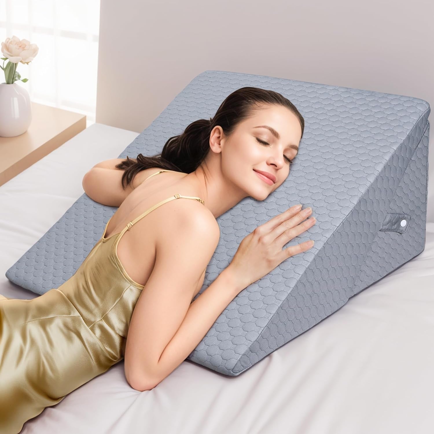 INFANZIA Pernă cu pană reglabilă, pernă de citit din spumă de înaltă densitate pentru pat și canapea, pernă ergonomică pentru cap cu pană de pat pentru apnee de reflux în somn, pernă pentru picioare/pernă pentru spate pentru joacă și citit (alb și gri)