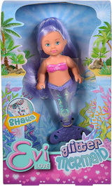 Simba 105733482 - Evi Love Sirena cu Sclipici, păpușă sirenă cu o aripioară caudală strălucitoare atunci când este agitată. Este furnizat UN singur articol.