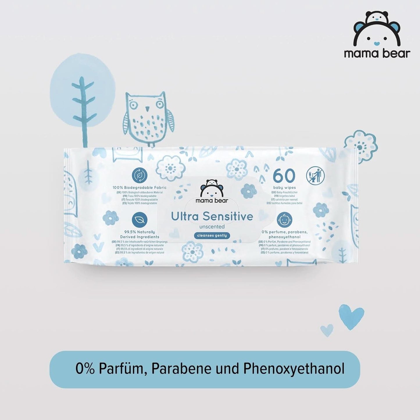 Șervețele ultrasensibile pentru bebeluși Mama Bear, fără parfum Naty Shop