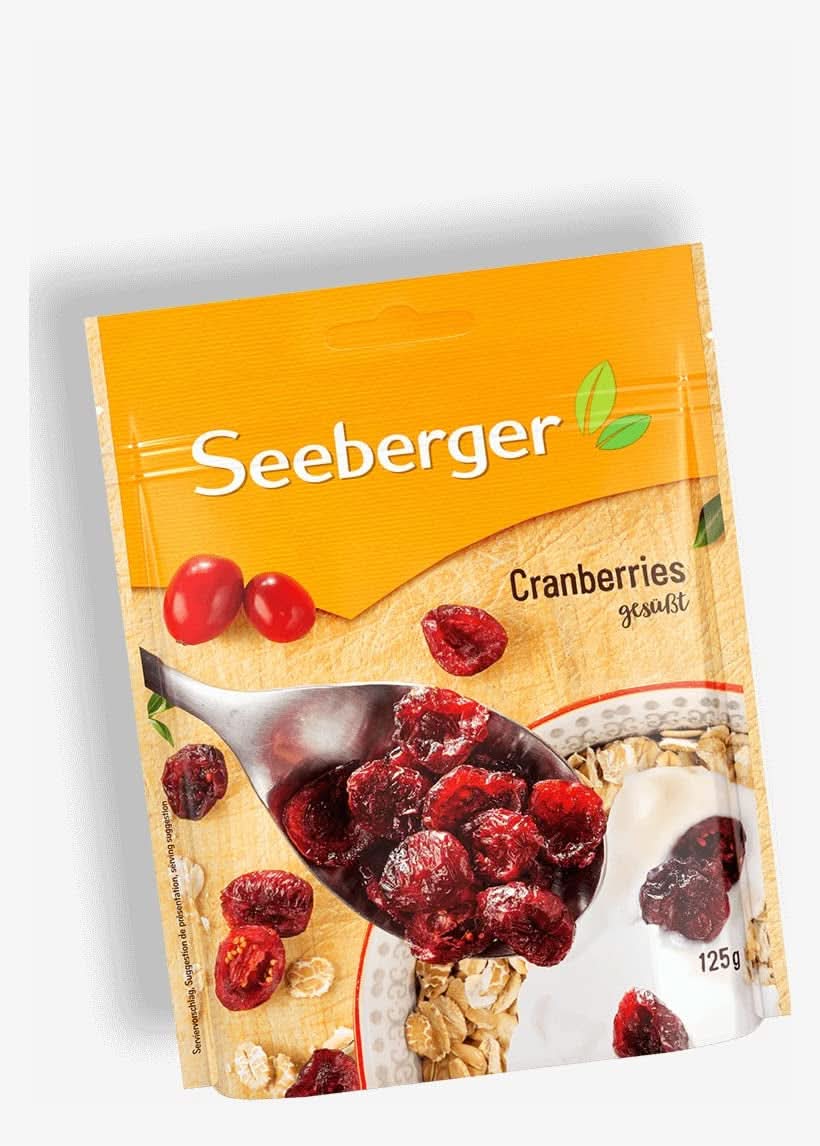 Seeberger, Merișoare canadiene înjumătățite, fructate și dulci Produse deshidratate Naty Shop 125 grame
