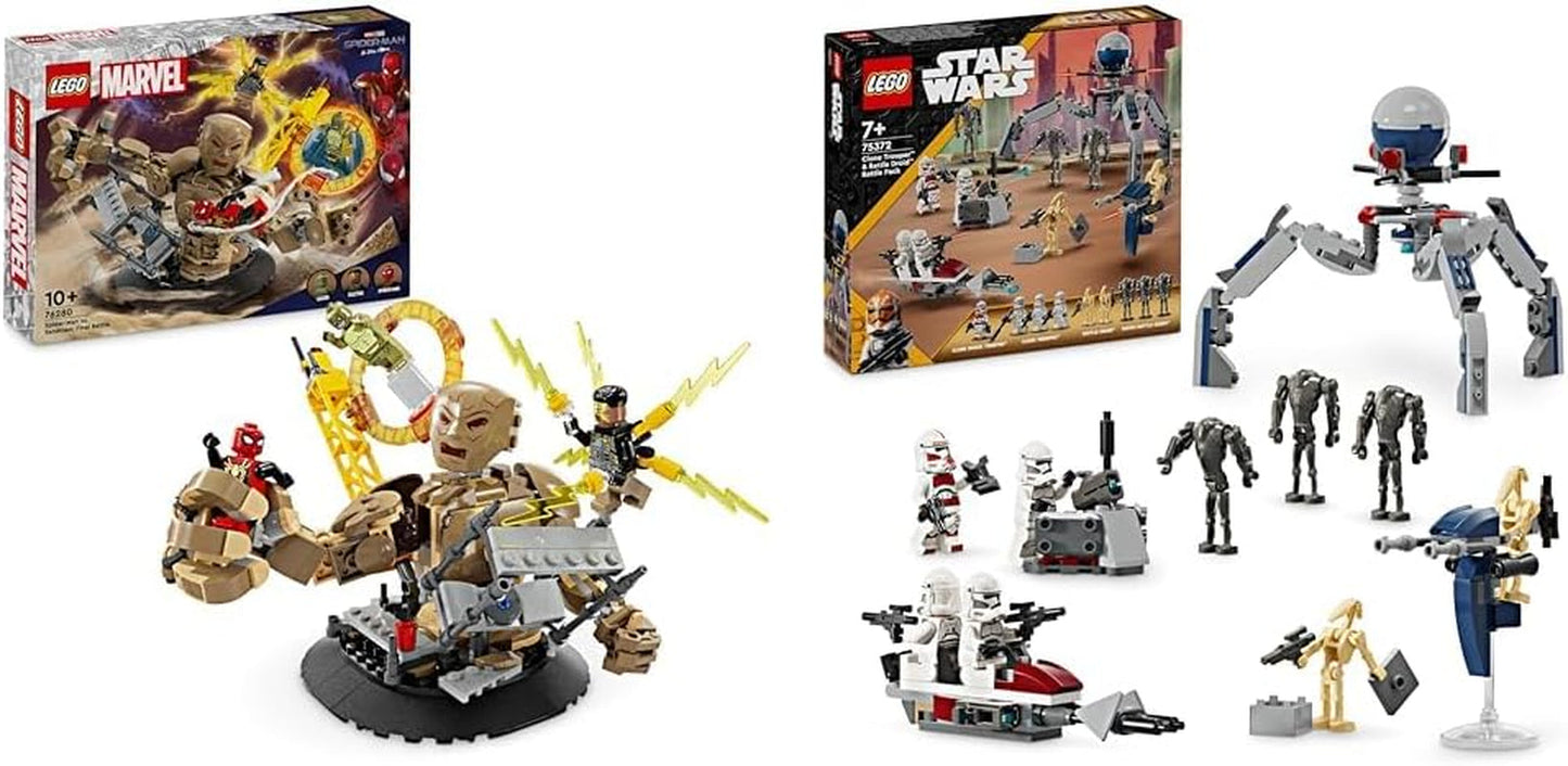 LEGO Marvel Spider-Man vs. Sandman: Showdown, jucărie de supererou cu figuri care includ Lizard și Electro, jucărie de construcție pentru jocuri de rol, cadou pentru băieți și fete entuziaști de acțiune 76280 Seturi de constructie Besuche den LEGO-Store Pachet cu Clone Trooper Battle