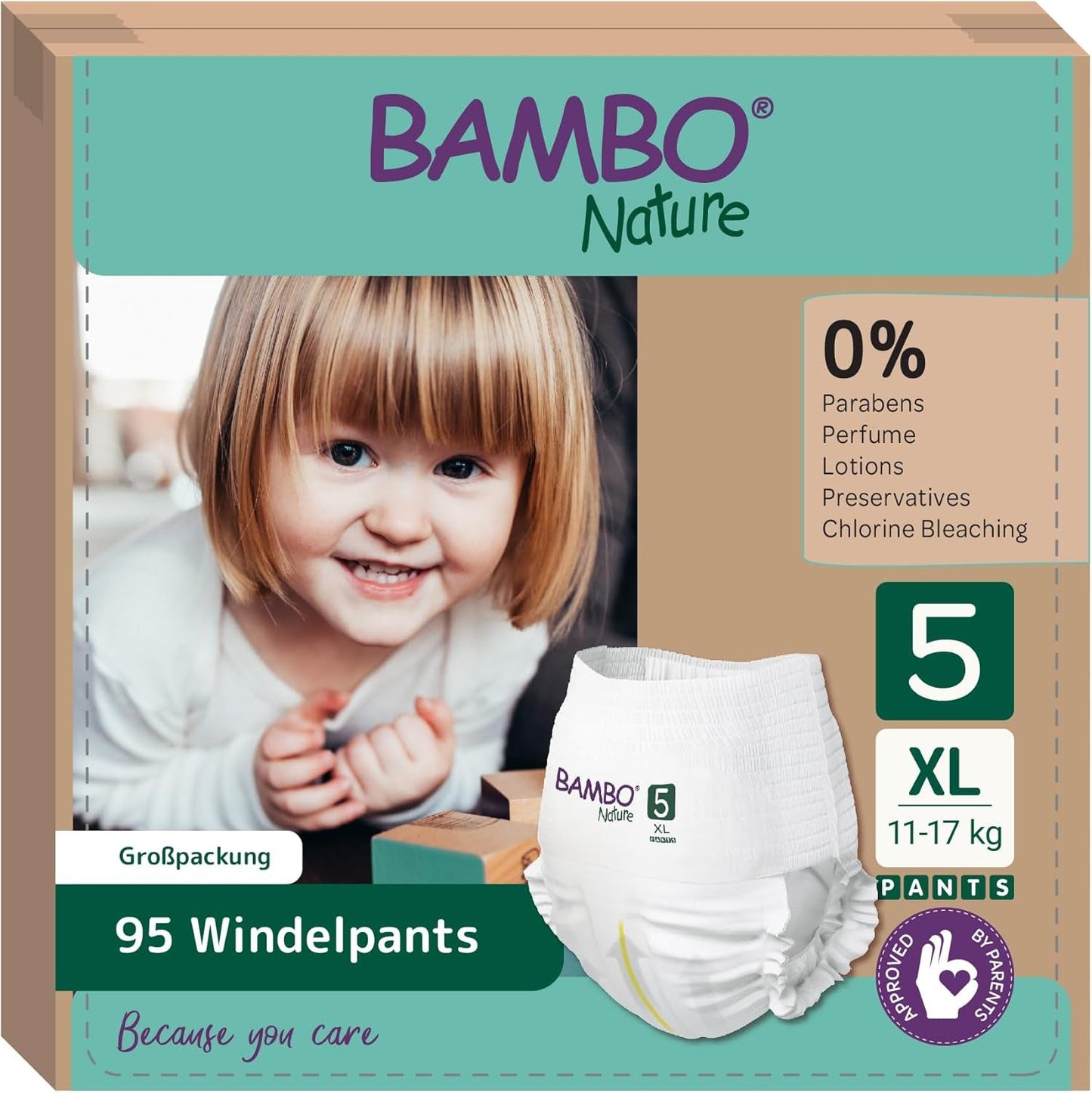 Scutece Bambo Nature, mărimea 5 (11-17 kg) - cutie lunară cu 95 bucăți | Scutece cu protecție îmbunătățită împotriva scurgerilor | Confort și libertate supreme pentru copiii activi | Scutece testate dermatologic