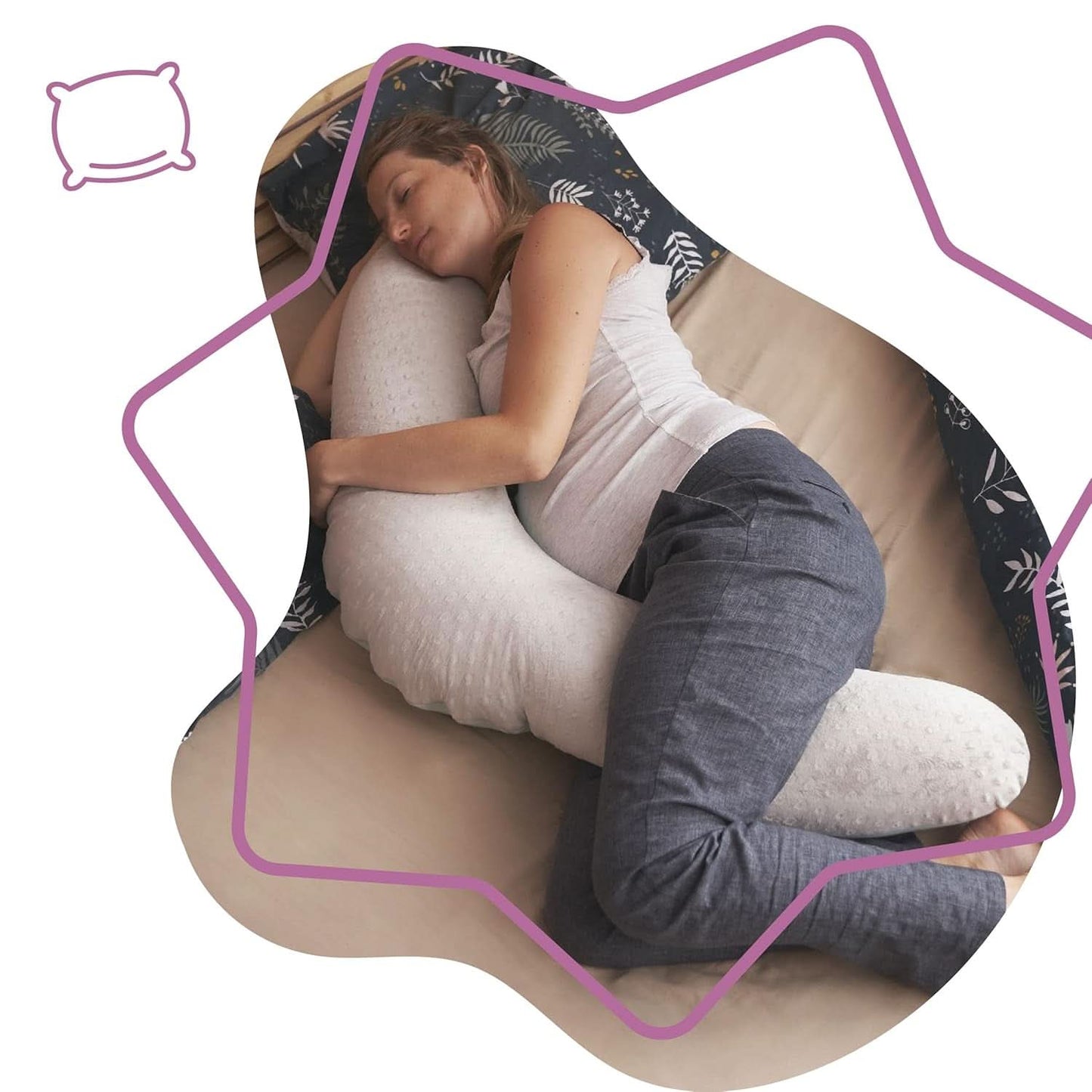 Badabulle Pernă de alăptare și pernă de sarcină pufoasă, 150 cm, include husă, formă ergonomică Accesorii Hrana si Alaptare Bebe Naty Shop