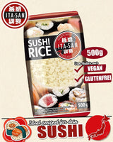 Orez pentru Sushi ITA-SAN, bob rotund, calitate superioară, varietate 100% pură, preparare rapidă și ușoară, vegan, halal, fără gluten (1 x 500 g)