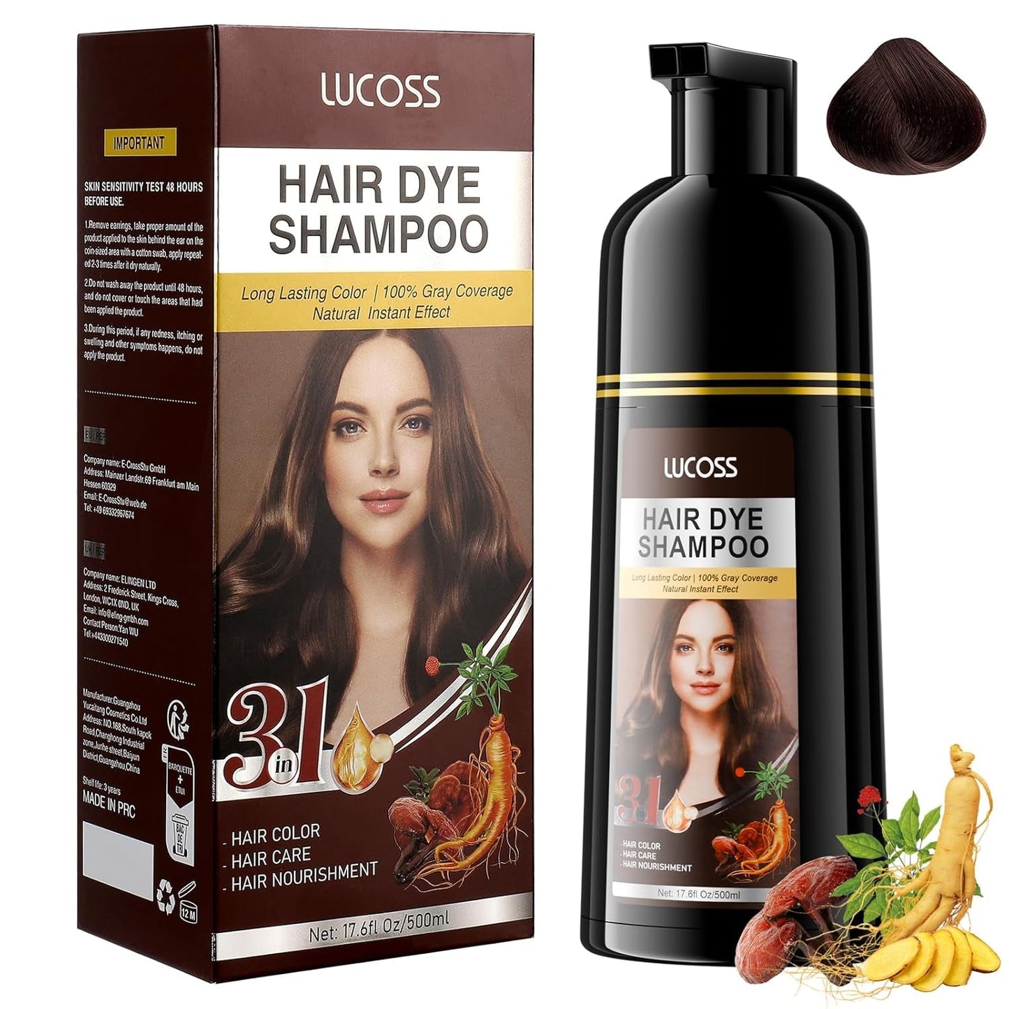 Șampon instant pentru păr negru, șampon natural pentru vopsirea părului, 100% acoperire gri - ușor și rapid, culoare semipermanentă pentru păr negru, șampon pentru vopsirea părului pentru bărbați și femei Vopsea pentru par Naty Shop Maro închis