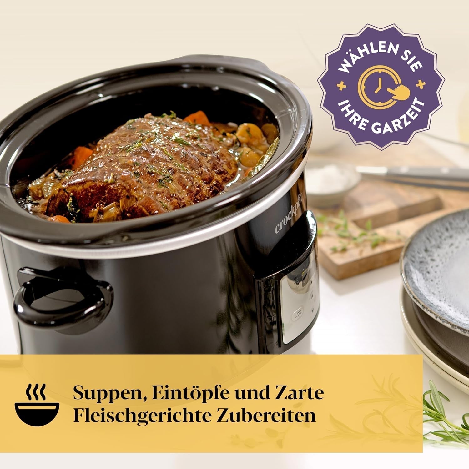 Slow cooker digital Crockpot, 3,5 L (3 până la 4 persoane), CSC113X Slow Cooker Naty Shop