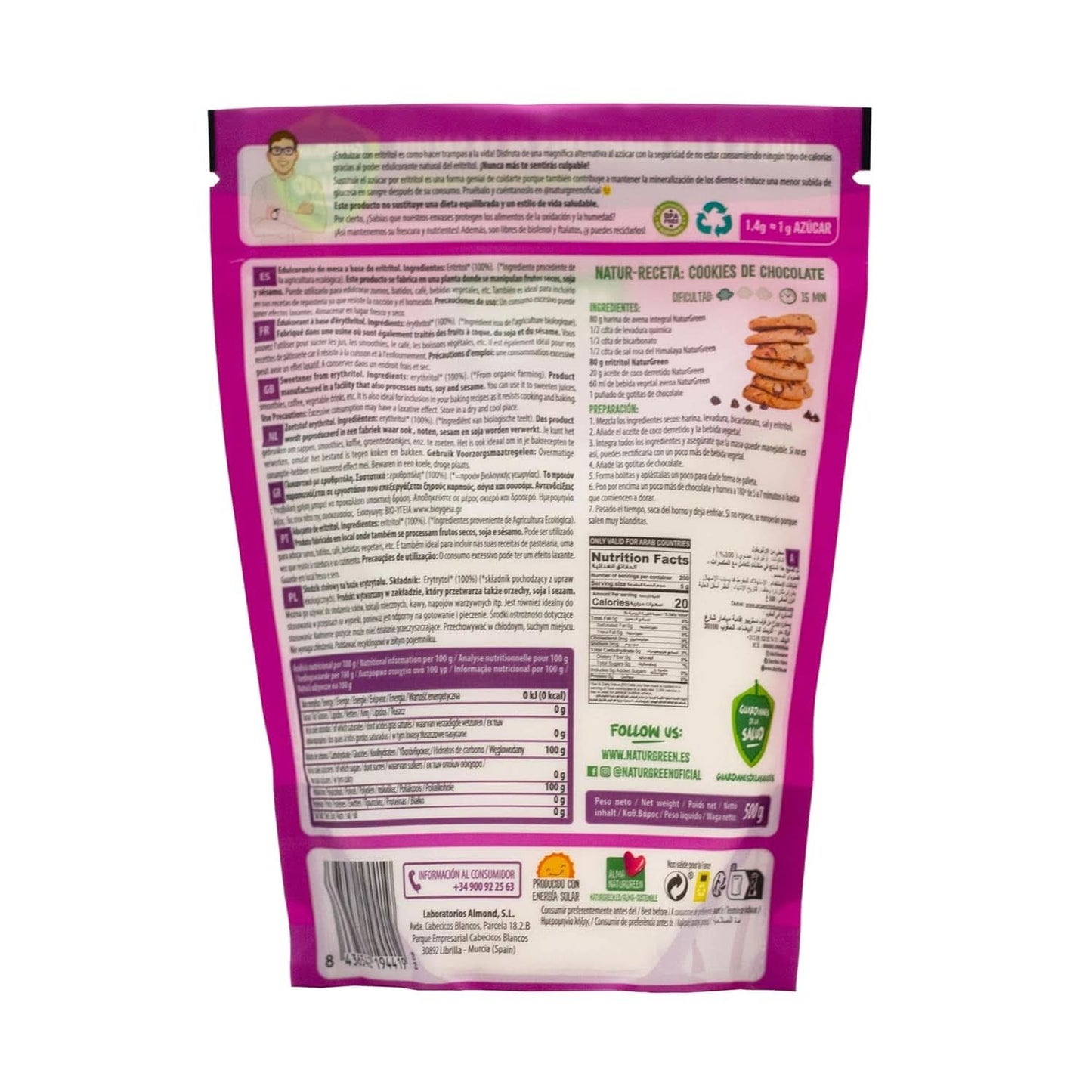 Eritritol Bio, Îndulcitor natural, Organic, Indice glicemic scăzut, 500 grame Indulcitori Naty Shop