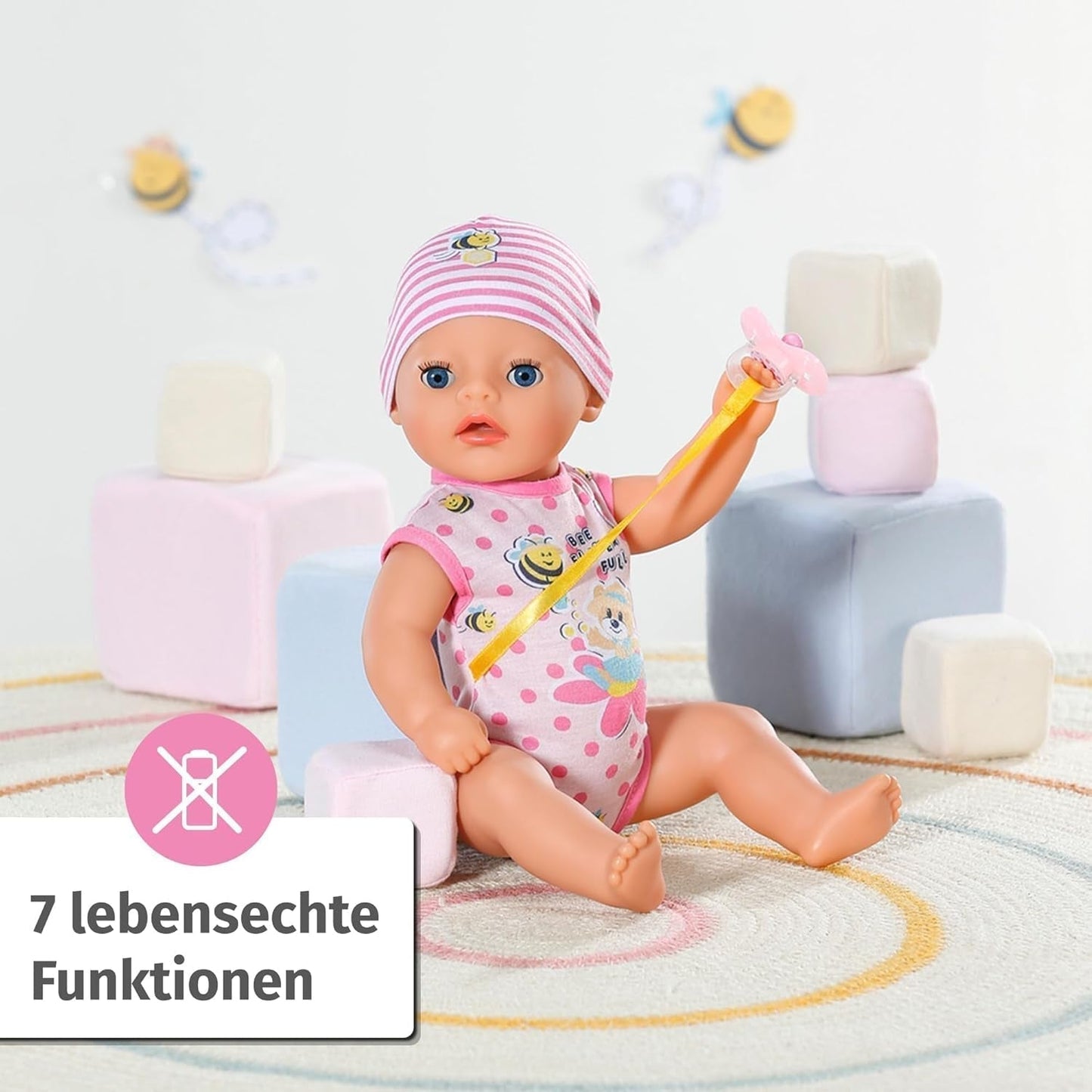 BABY Born Lena (Little Baby Girl) 36Cm, păpușă cu 7 funcții pentru copii de la 1 an, funcționează fără baterie, păpușă mare de 36 cm Papusi Naty Shop