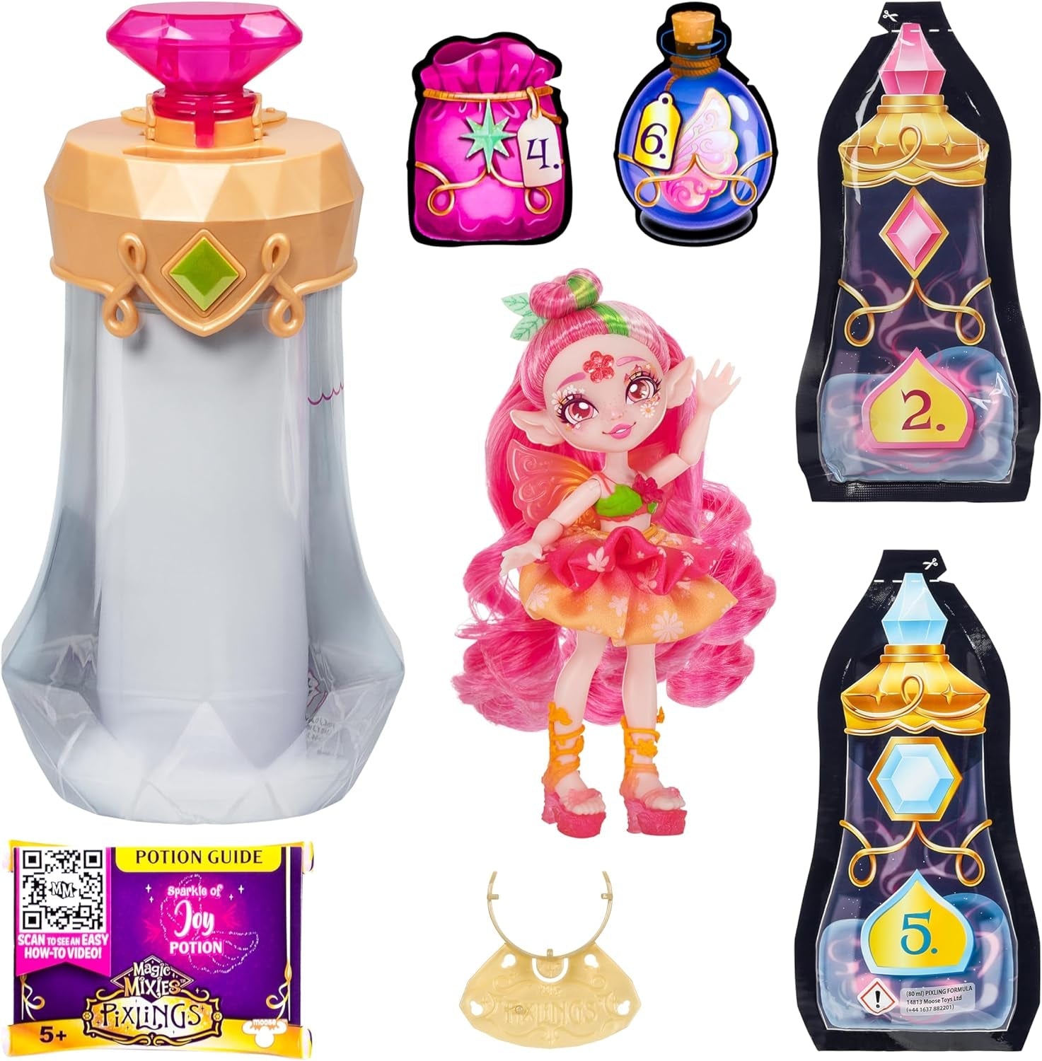 Păpușa Pixlings Faye cu aspect de căprioară: Dezvăluirea magică a frumoasei și detaliatei păpuși Pixlings de 16,5 cm într-o sticlă de poțiune magică