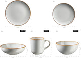MÄSER Mabella, Set de veselă vintage pentru 4 persoane, Serviciu combinat de 20 de piese cu glazură reactivă rafinată și margine fină maro, Gresie, Gri-Bej