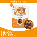 IAMS Delights Hrană umedă pentru pisici cu pui în sos pentru pisici senior de 7 ani și peste - Dimensiune de probă, Plic individual, 1 x 85g