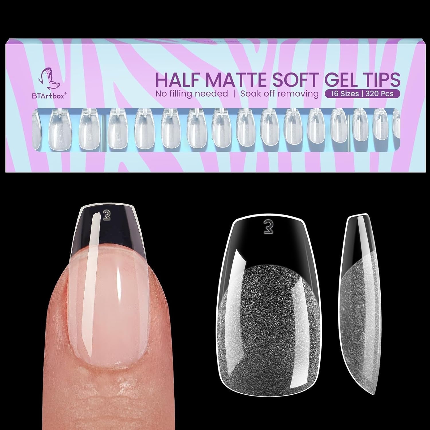 Btartbox Tipuri de Unghii Extra Scurte, Model Migdala – Acoperire Completă cu Gel X Tipuri de Unghii XS Moi pentru Unghii cu Gel – Preformate, Semi-mate, pentru Unghii Late, Salon, 320 Bucăți