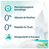 Șervețele umede Pampers Harmony Aqua, 6 pachete a câte 48 de șervețele fiecare, 288 de șervețele în total, ajutând la restabilirea echilibrului natural al pH-ului pielii, loțiune ușoară cu 99% apă