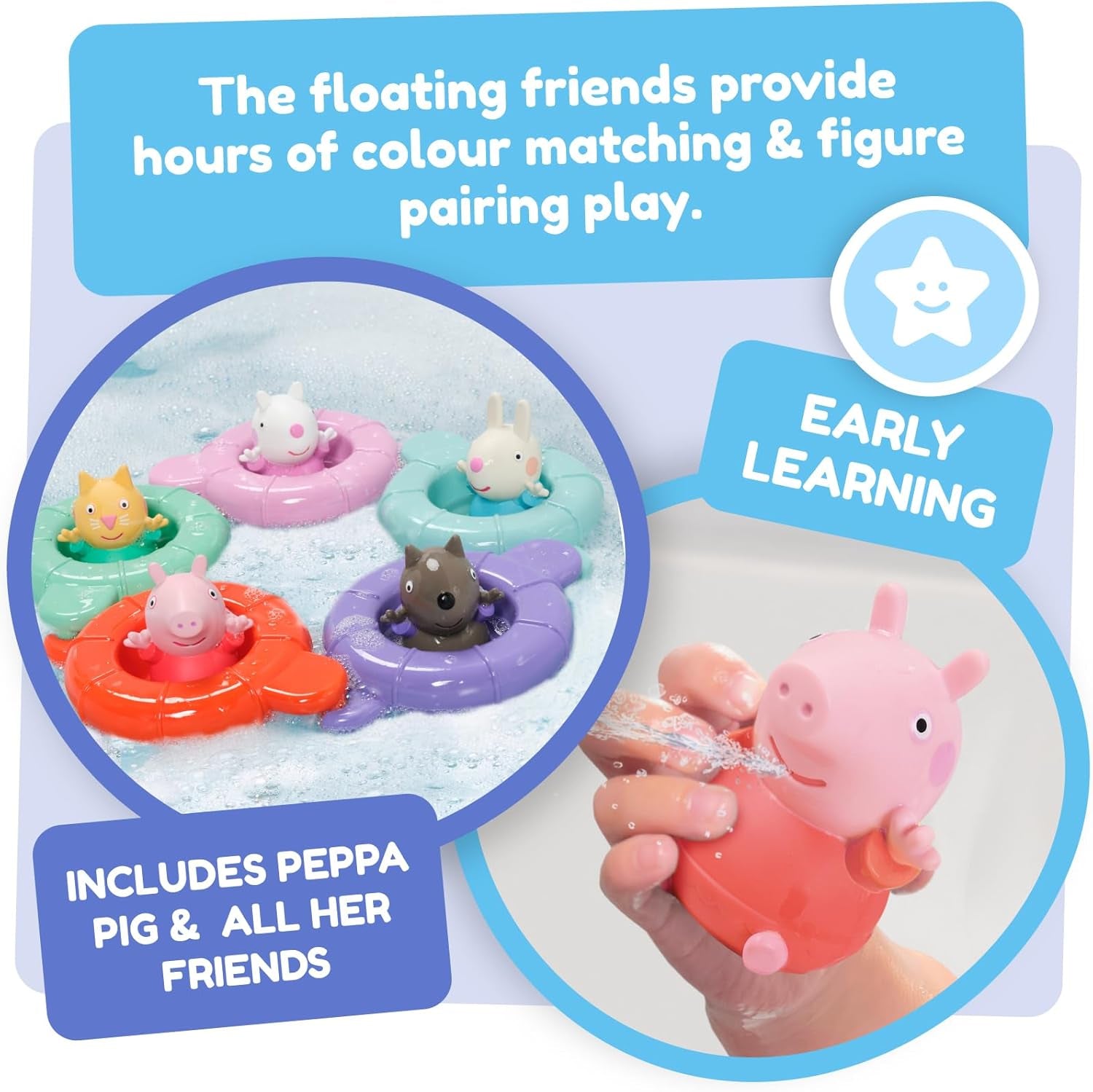 Tomy Toomies Peppa's Pool Party - 5 cupe cu inel de conectare cu 5 jucării pentru copii Peppa Pig & Friends Water Squirter - jucării de baie +18 luni - Jucării de baie pentru copii și jucării pentru piscină Jucarii Bebe Naty Shop