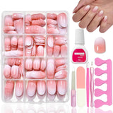 Kit unghii false 360 piese - Unghii artificiale scurte, nud, roz, alb, gradient - Unghii artificiale pătrate pentru lipit - Unghii autoadezive cu acoperire completă, lucioase, pentru femei și fete (pătrat)