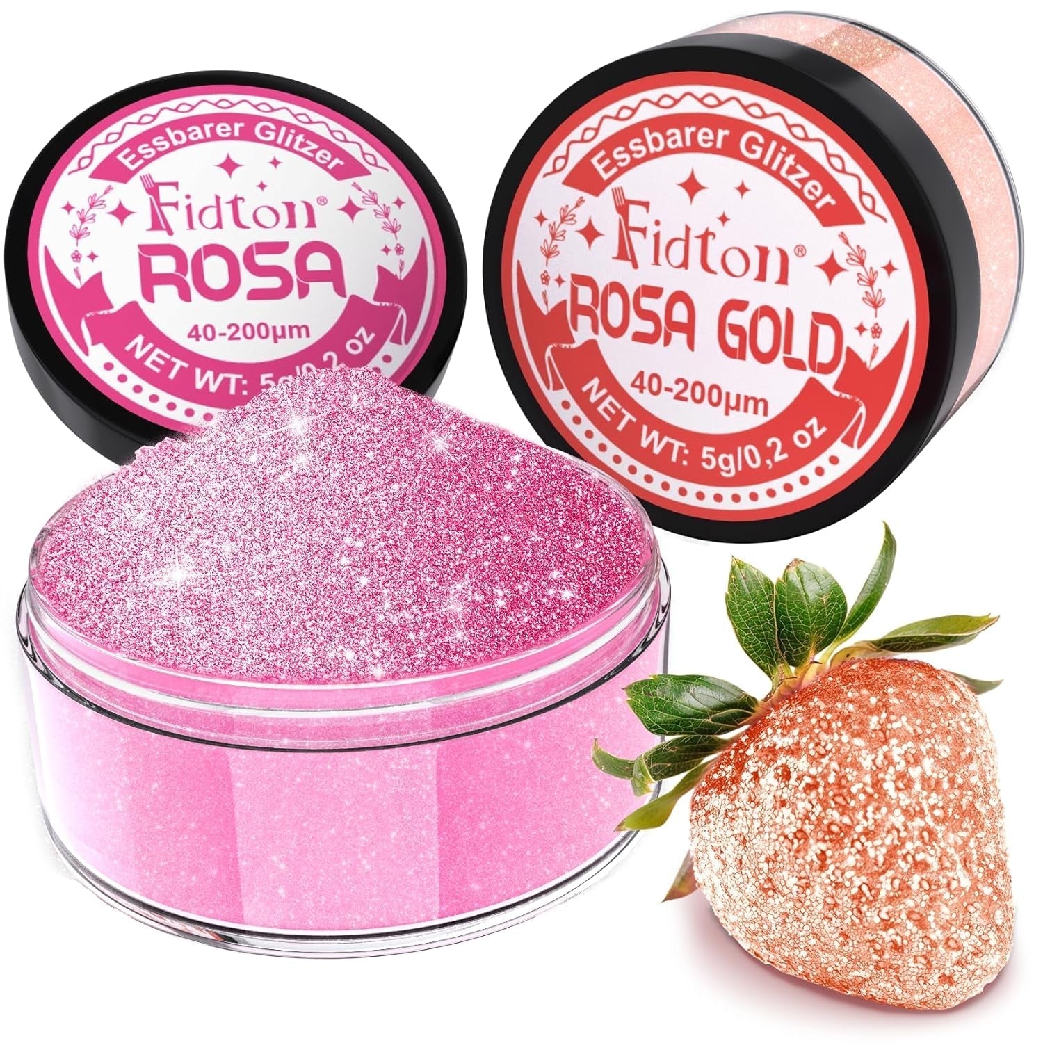 Sclipici comestibil pentru băuturi - Set de colorant alimentar pudră Fidton cu 2 culori, Sclipici comestibil pentru prăjituri, Fondant auriu, Gogoașă, Sclipici comestibil pentru băuturi, Cocktail, Aur și argintiu comestibil - 5 g