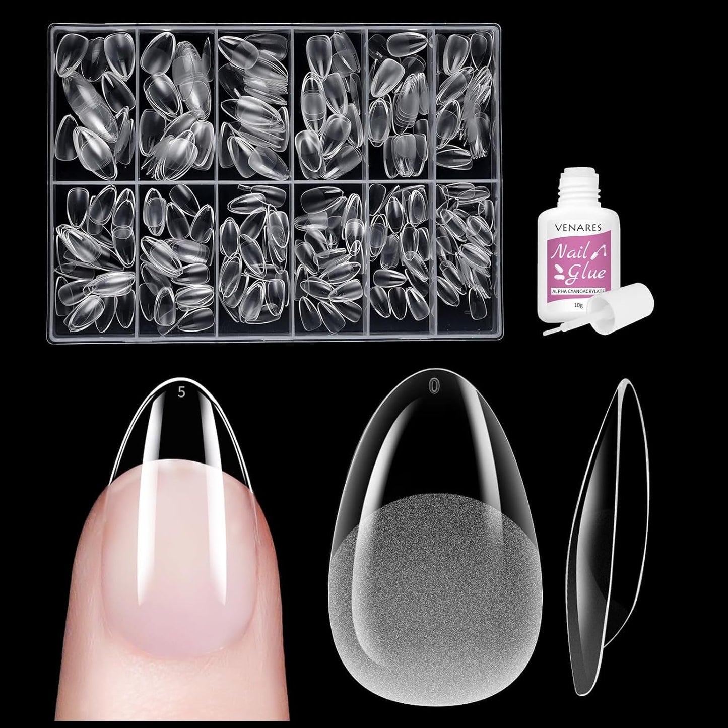Unghii false scurte, model balerină, 500 bucăți, pentru lipire, 12 dimensiuni, unghii artificiale, scurte, cu gel moale, acoperire completă, vârfuri de unghii pentru unghii cu gel, scurte, S