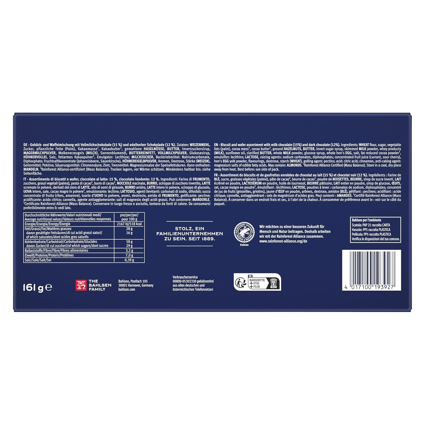 Bahlsen Favourite Collection S, pachet de 6, mix crocant pentru biscuiți și napolitane cu lapte și ciocolată neagră (6 x 161 g / 966 g)