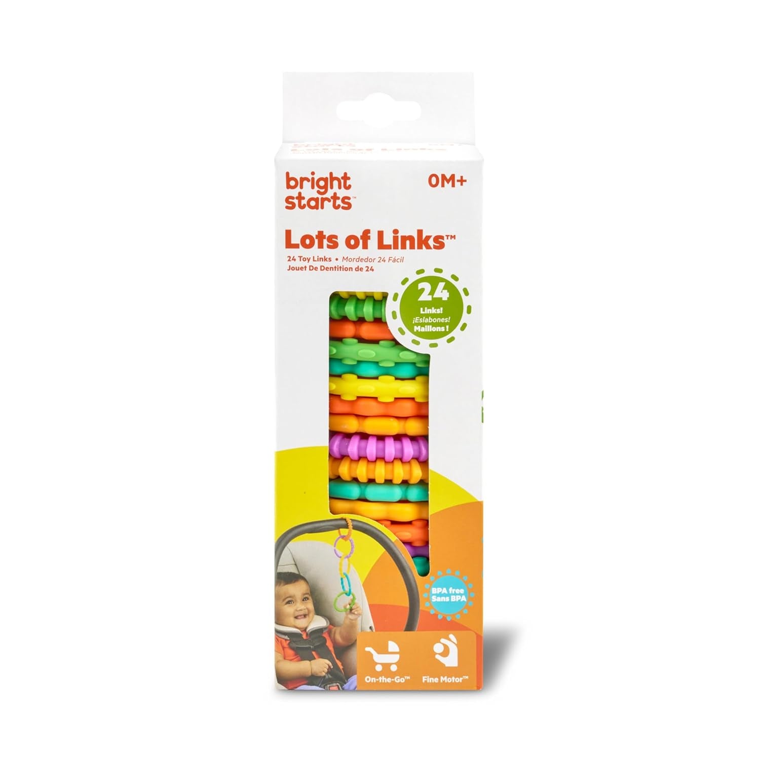 Bright Starts, Oball, lanț pentru cărucior legături de conectare, O mulțime de legături, pliabile, ușor de atașat, ușor de curățat, perfect pentru călătorii Jucarii Bebe Naty Shop