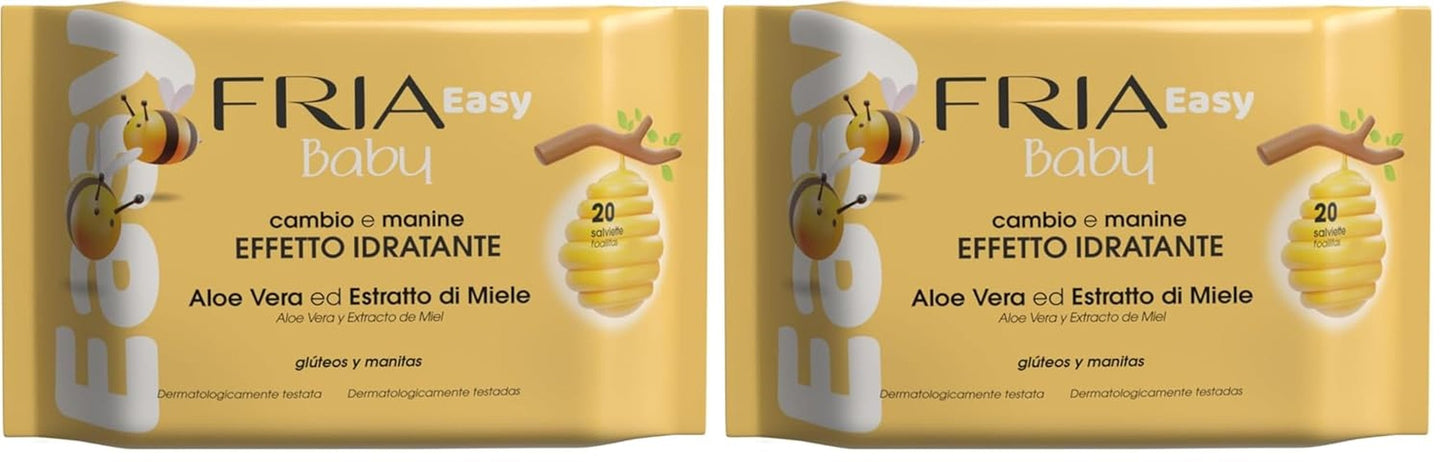Șervețele umede Easy Baby, cu aloe vera și extract de miere cu efect hidratant pentru piele, testate dermatologic, pachet de 20 de șervețele