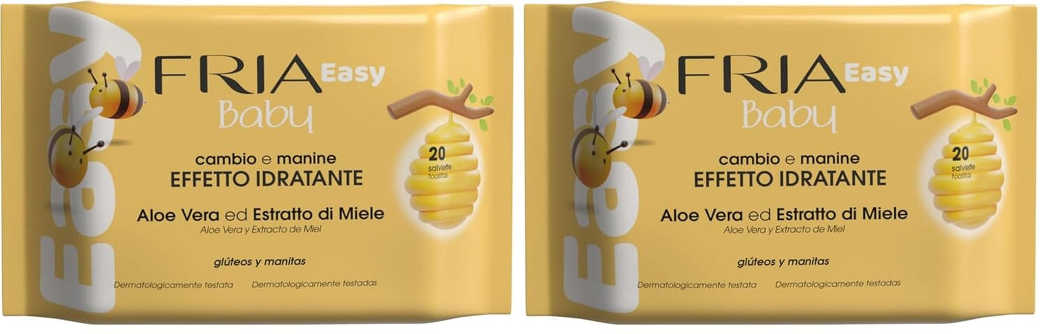Șervețele umede Easy Baby, cu aloe vera și extract de miere cu efect hidratant pentru piele, testate dermatologic, pachet de 20 de șervețele