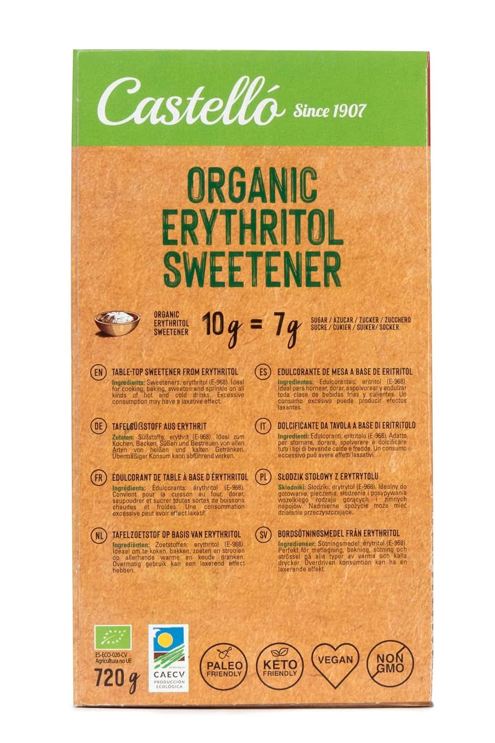 Eritritol natural organic | 144 pungi de 5 G, 720 grame total Indulcitori Naty Shop