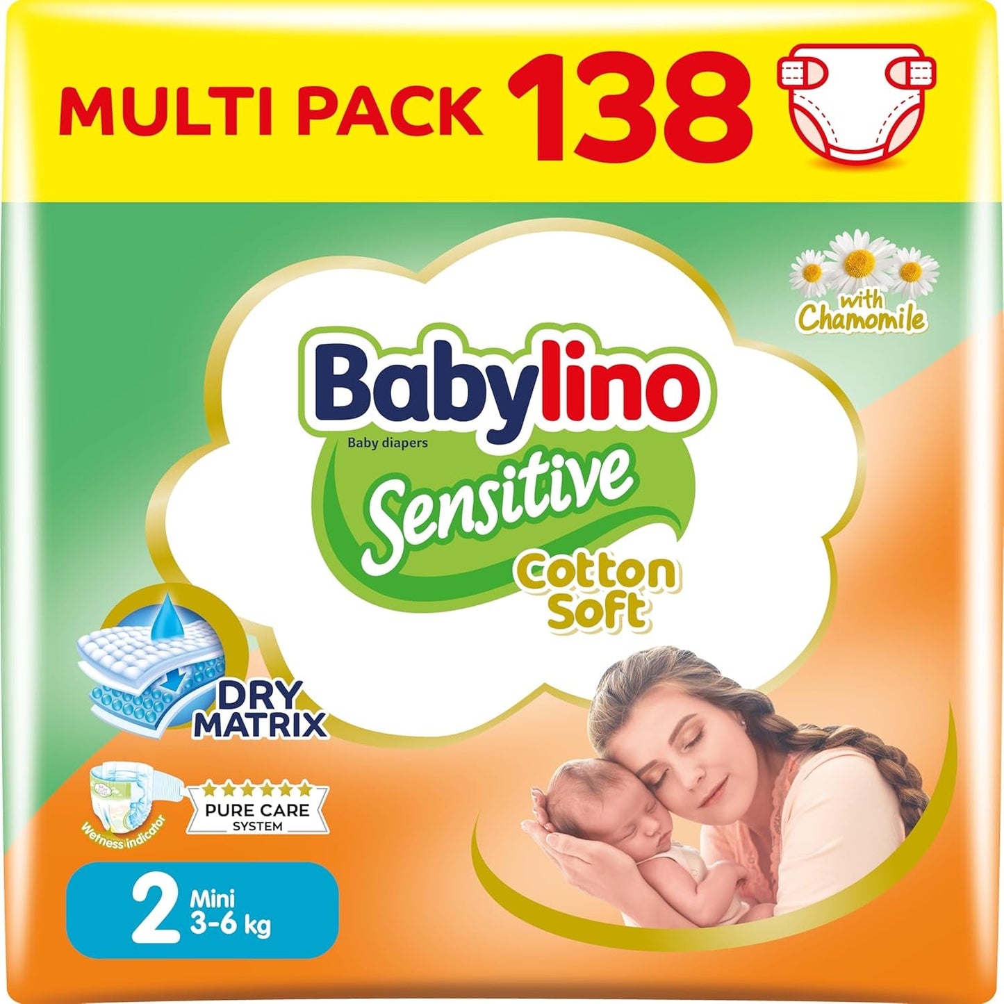 Scutece pentru bebeluși sensibili, mărimea 6, extra mari (13-18 kg), 114 scutece