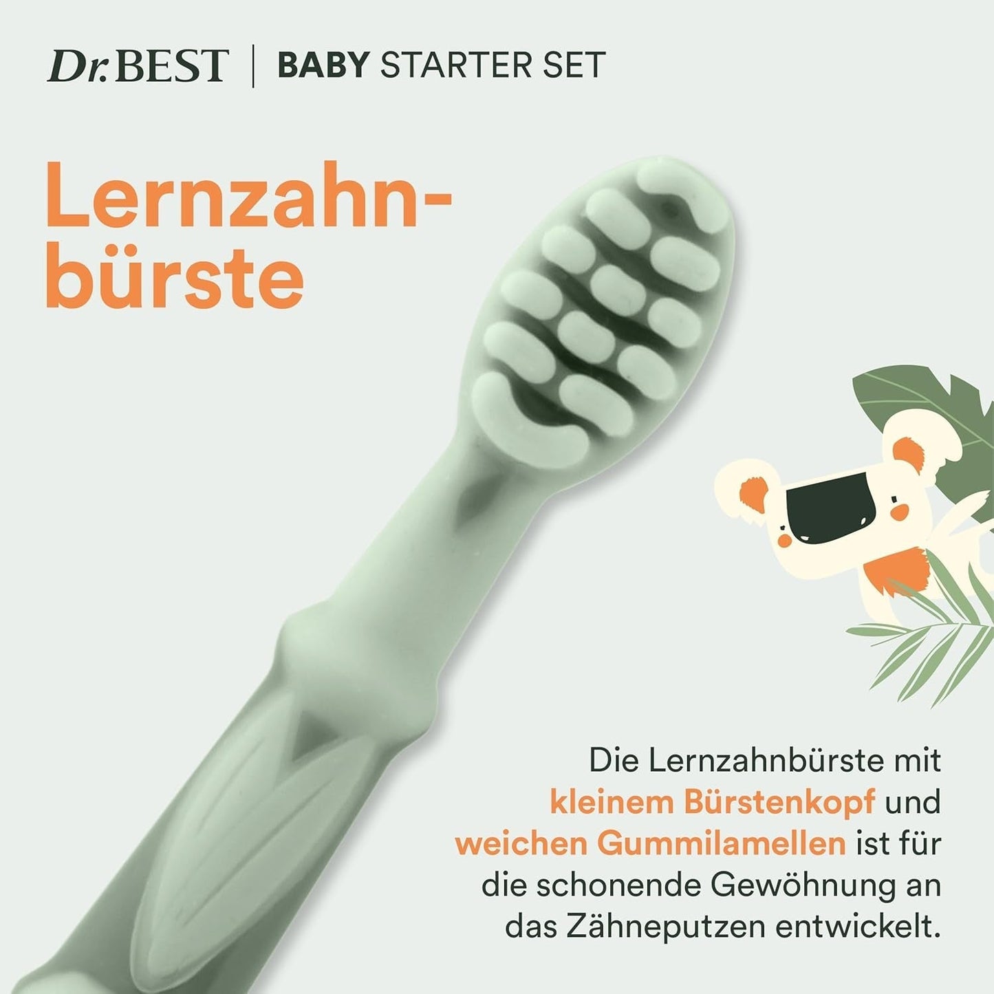 Periuță de dinți pentru copii - Dr.BEST Baby Starter Set: Inel de dentiție și periuță de dinți de antrenament pentru bebeluși cu vârsta cuprinsă între 3 și 12 luni, dezvoltată cu experți stomatologi pediatrici, 1 bucată
