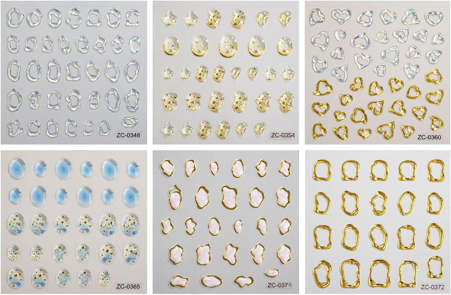JMEOWIO 6 Blatt 3D Nagelsticker Goldene Unregelmäßige Geometrische Nail Art Sticker Selbstklebend Nagelaufkleber 5D Stereoskopisch Dekoration Nageldesign Zubehör