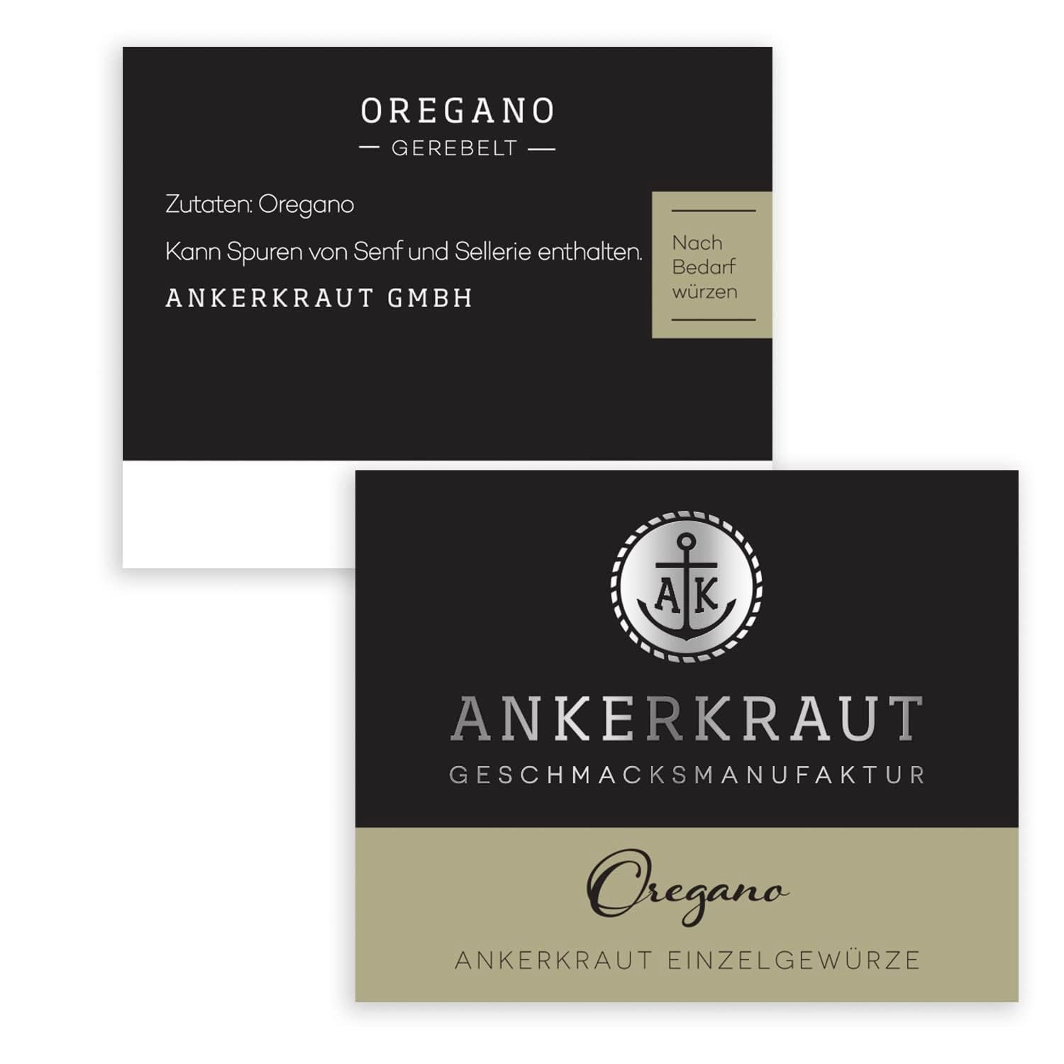 Ankerkraut Oregano Gewürz, getrocknet gerebelt, perfekt für Pizza Suppe Tomate und Fisch, Kräuter zum Würzen, mediterrane Küche für zu Hause, Lecker Kochen, 20g im Korkenglas