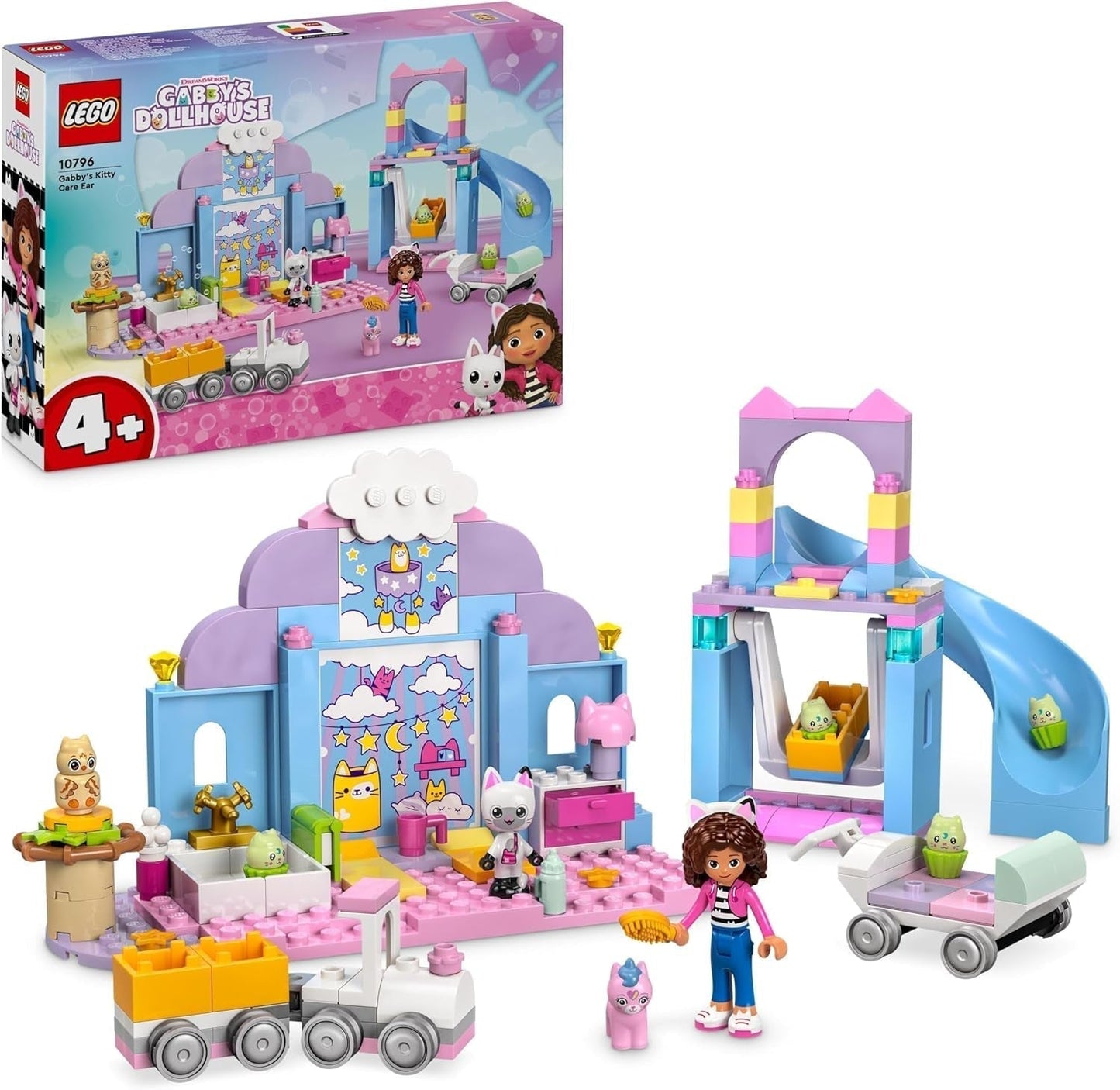 LEGO 4+ Gabby's Dollhouse Gabby's Little Kitty Ears, set cu animale pentru jocuri de rol, jucărie pentru copii cu tobogan și figuri, cadou pentru fete și băieți, jucărie pentru jocuri creative 10796 Seturi de constructie Besuche den LEGO-Store Titlu implicit