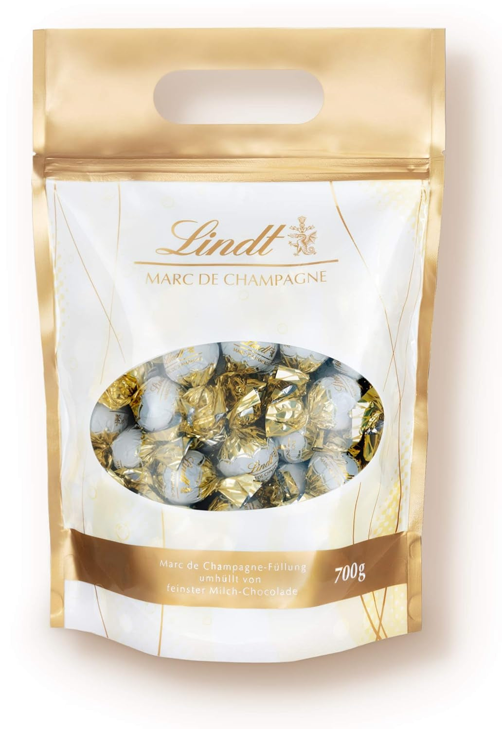 Bile de ciocolată LINDOR cu caramel sărat | aprox. 80 de bile de ciocolată cu lapte cu umplutură de caramel sărat | Pachet vrac & Bile de ciocolată Marc de Champagne | 700 g
