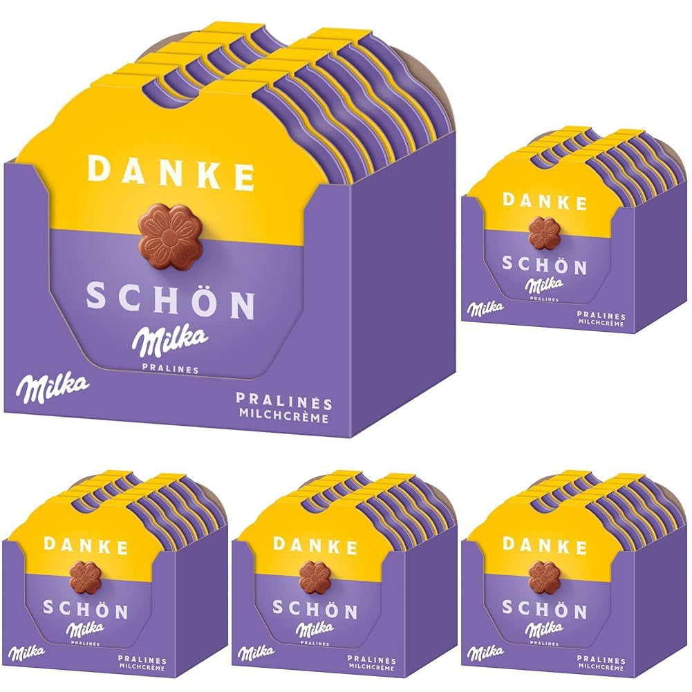 Ciocolate Milka Little Thank You 12 x 44g, Ciocolate fine din cremă de lapte acoperite cu ciocolată cu lapte alpină (pachet de 5)