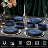Set de veselă Homikit, set de veselă cu 12 piese pentru 4 persoane, serviciu de cină combinat cu farfurii, farfurii de desert și boluri pentru cereale, potrivit pentru cuptorul cu microunde și mașina de spălat vase, albastru elegant