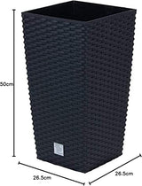 Ghiveci/ghiveci cu aspect de ratan Prosperplast cu insert | 26,5 x 26,5 x 50 cm | antracit | rezistent la intemperii și UV | fabricat din plastic robust | pentru interior și exterior