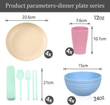 Set de tacâmuri din plastic pentru camping pentru 4 persoane, reutilizabile, indestructibile, farfurii, căni, boluri și tacâmuri ușoare, ecologice, reutilizabile, potrivite pentru cuptorul cu microunde și mașina de spălat vase